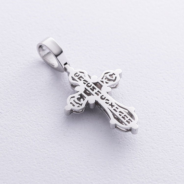 Серебряный крестик "Распятие. Спаси и Сохрани" (эмаль, куб. цирконий) 1022 от ювелирного магазина Оникс - 3