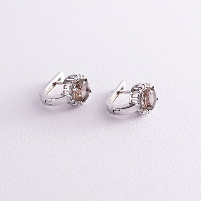 Золоті сережки (димчастий топаз, фіаніти) с01684б №3