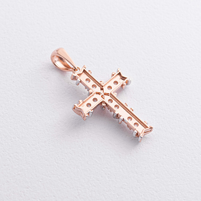 Крестик с фианитами (красное, белое золото) п04046 №2