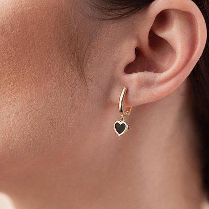 Сережки "Сердечк﻿и" в жовтому золоті (емаль) с08339 №4