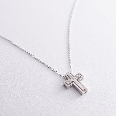 Крестик из белого золота с бриллиантами - купить крест с бриллиантами из белого золота. Цена - Интернет магазин Оникс
