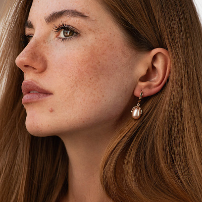 Золотые серьги с жемчугом с08753 №2