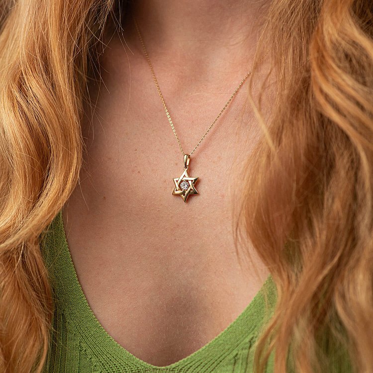 Золотая подвеска "Звезда Давида" (фианит) п03886 от ювелирного магазина Оникс - 1