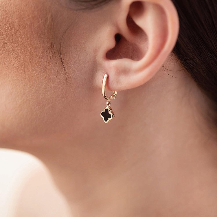 Серьги "Клевер" в красном золоте (эмаль) с07469 от ювелирного магазина Оникс - 3