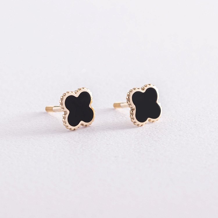 Золоті сережки - пусети "Конюшина" (емаль) 500047Мч від ювелірного магазину Онікс