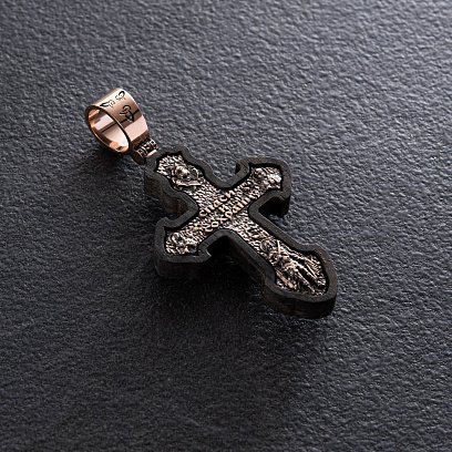 Золотий хрест "Розп'яття. Спаси та Збережи" з ебеновим деревом 631зч №4