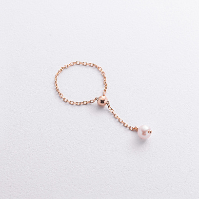 Кольцо "Жемчужина на цепочке" в красном золоте к08345