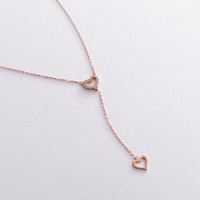 Золотое колье "Сердечки" с фианитами кол02013