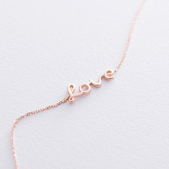 Браслет на ногу "Love" в красном золоте б04395