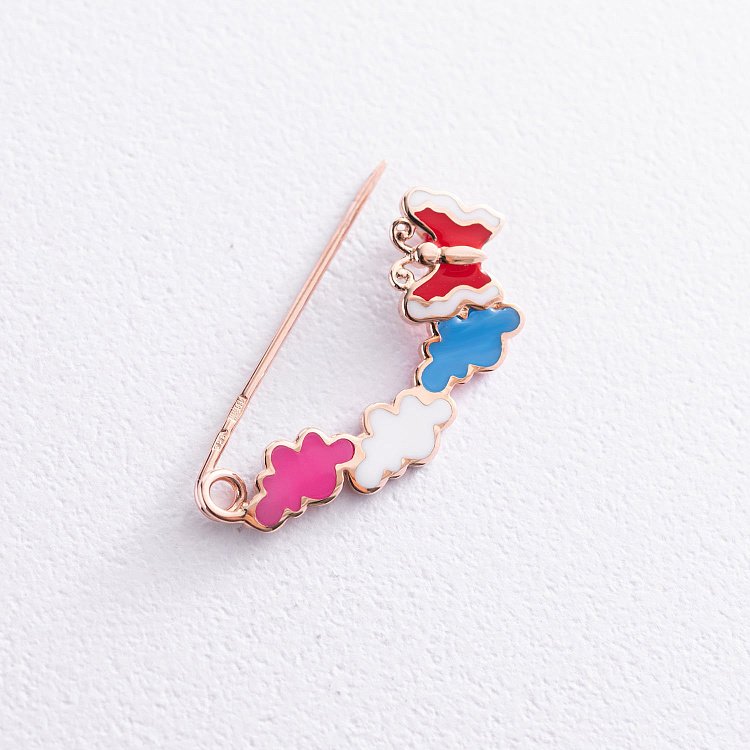 Золотая булавка "Бабочка с облаками" (эмаль) зак00275 от ювелирного магазина Оникс