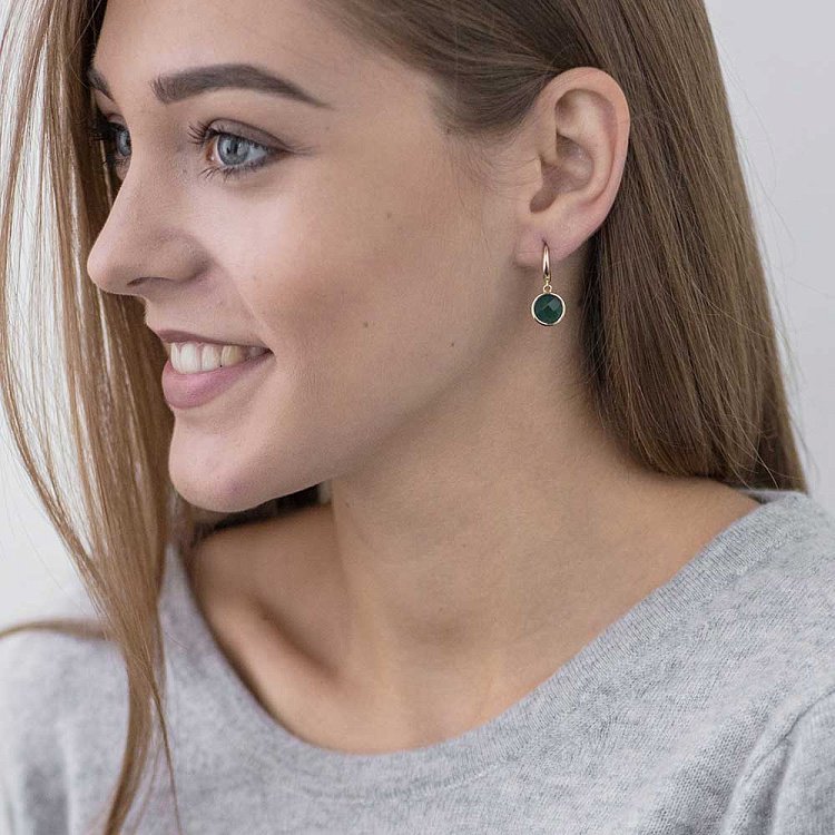 Золотые серьги с зеленым агатом za14048688 от ювелирного магазина Оникс - 2