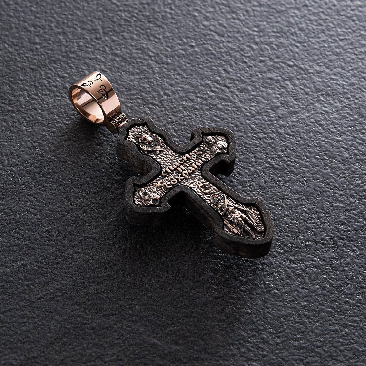 Золотий хрест "Розп'яття. Спаси та Збережи" з ебеновим деревом 631зч від ювелірного магазину Онікс - 4