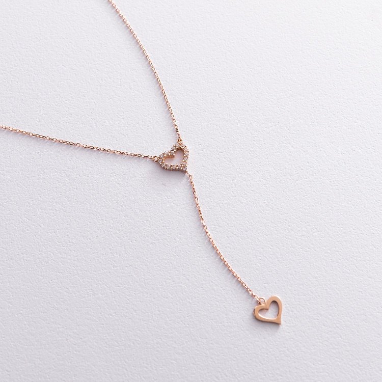 Золотое колье "Сердечки" с фианитами кол02013 от ювелирного магазина Оникс