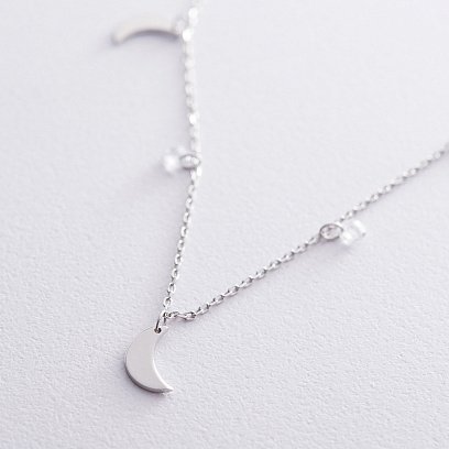 Подвійне срібне кольє "Місяць" з фіанітами 18946 №3
