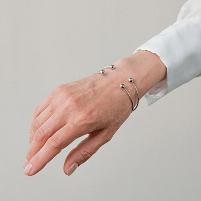 Жорсткий браслет "Кульки" (біле золото) б05580 №6