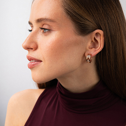 Сережки - кільця "Конюшина" в червоному золоті (фіаніти) с09540 №6