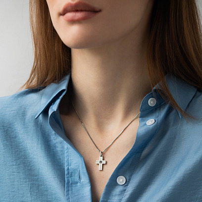 Золотой крест с черными бриллиантами пб0331м №2