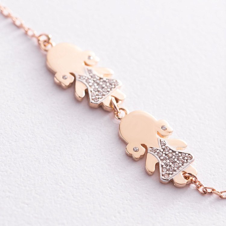 Золотий браслет "Дві дівчинки" (фіаніт) б04821 від ювелірного магазину Онікс - 2